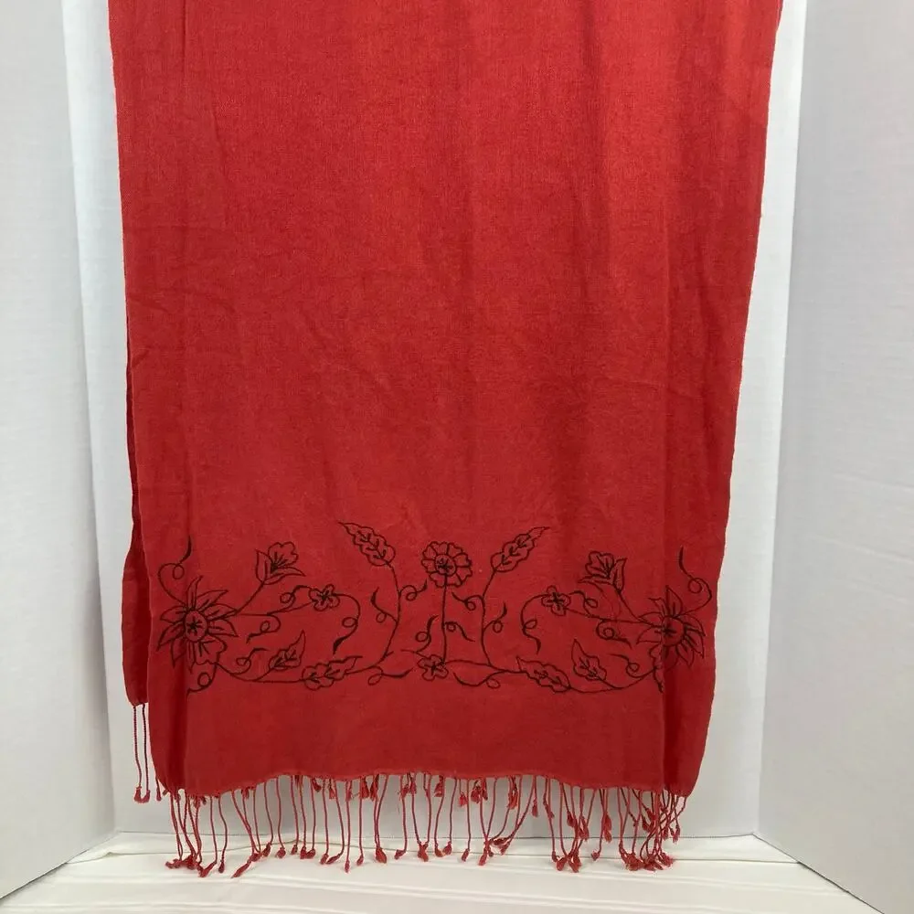 Lot Wool Beret Shawl Scarf Wrap Floral Embroider Orange-Red Pumpkin Fall Y'all